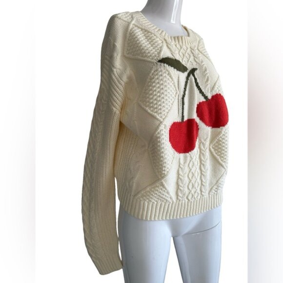 Originality Cozy Cream Cherry Knit Sweater - Picture 3 of 5